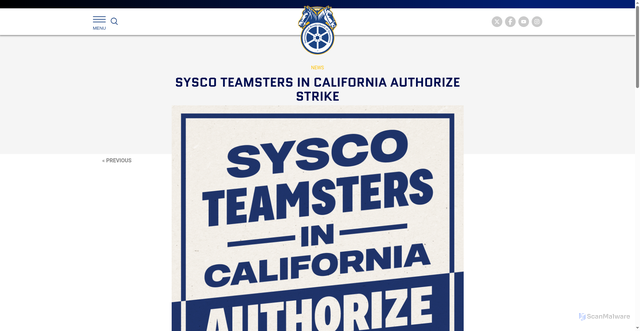 Security scan screenshot of https://teamster.org/2025/10/sysco-teamsters-in-california-authorize-strike/