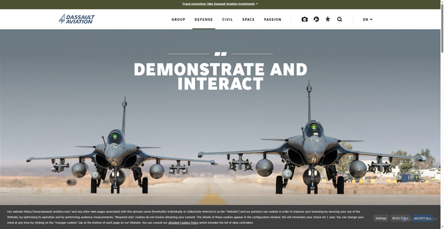 Security scan screenshot of https://www.dassault-aviation.com/en/defense/rafale/demonstrate-and-interact/