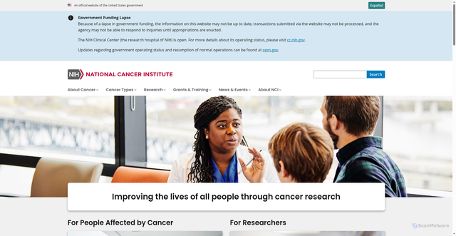 Security scan screenshot of https://www.cancer.gov/