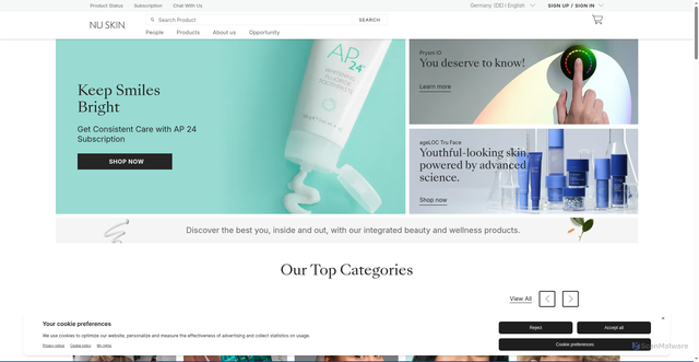 Security scan screenshot of https://www.nuskin.com