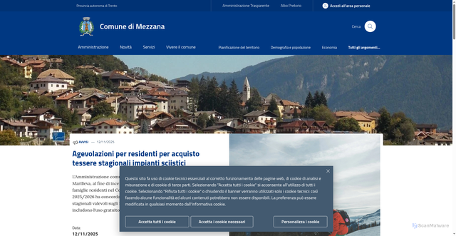 Security scan screenshot of https://www.comune.mezzana.tn.it/