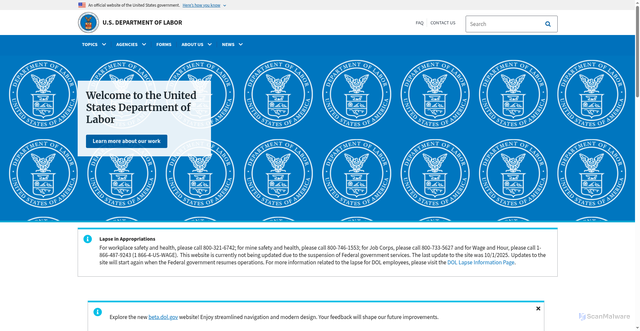 Security scan screenshot of https://www.dol.gov/