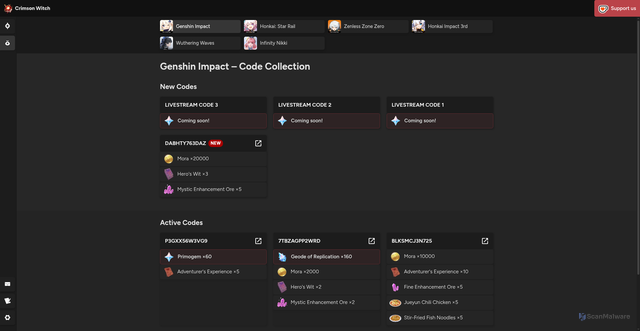 Security scan screenshot of https://www.crimsonwitch.com/codes/Genshin_Impact