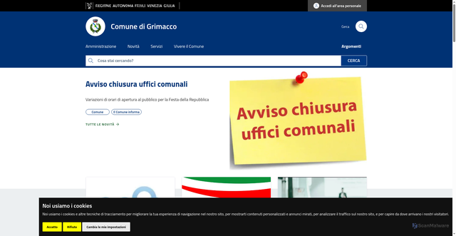 Security scan screenshot of https://WWW.COMUNE.GRIMACCO.UD.IT