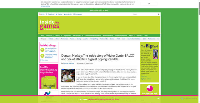 Security scan screenshot of https://www.insidethegames.biz/articles/1140175/duncan-mackay-blog-on-victor-conte-balco