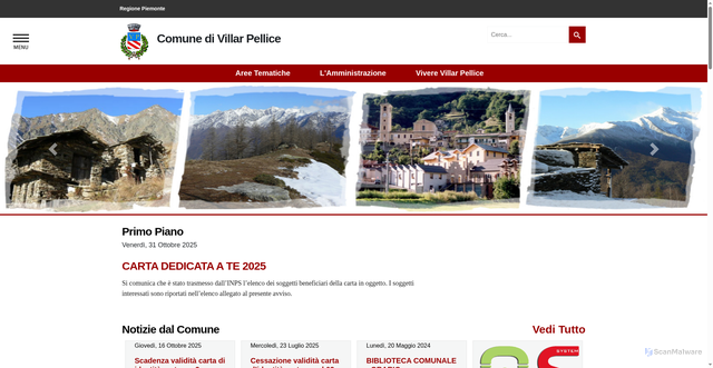 Security scan screenshot of https://www.comunevillarpellice.it/