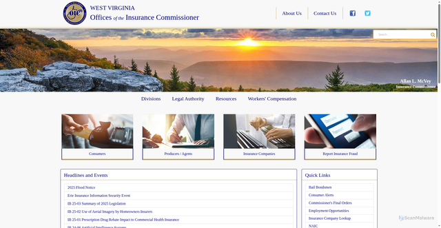 Security scan screenshot of https://www.wvinsurance.gov/