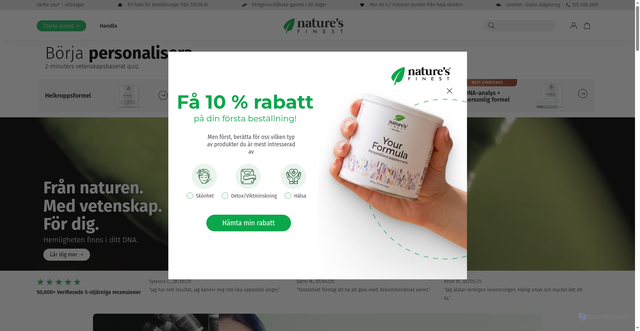 Security scan screenshot of https://natures-finest.se