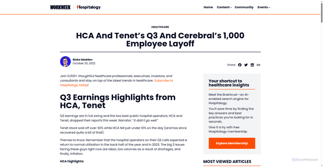 Security scan screenshot of https://hospitalogy.com/articles/2022-10-25/hca-tenet-q3-2022-cerebral-layoffs/