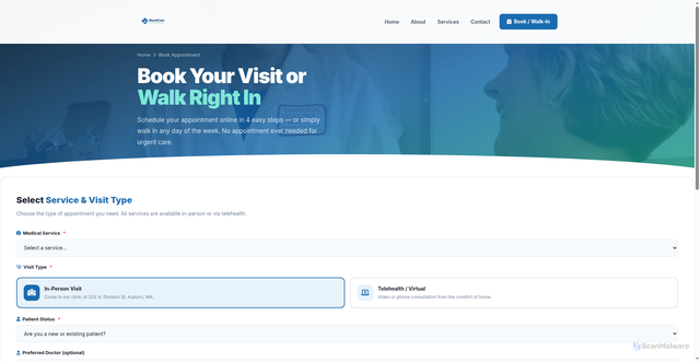 Security scan screenshot of https://beachcareurgentfamilymedicalcenter.com/appointment?service=chronic