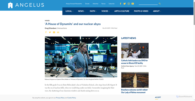 Security scan screenshot of https://angelusnews.com/voices/house-dynamite-nuclear/