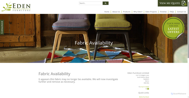 Security scan screenshot of https://www.edenfurniture.co.uk/fabricurl.asp#creed@sekure.net