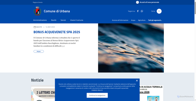 Security scan screenshot of https://comune.urbana.pd.it/