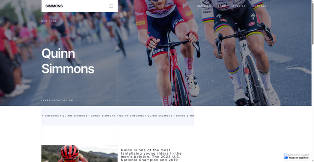 Security scan screenshot of https://www.simmonscyclingco.com/team/quinn-simmons