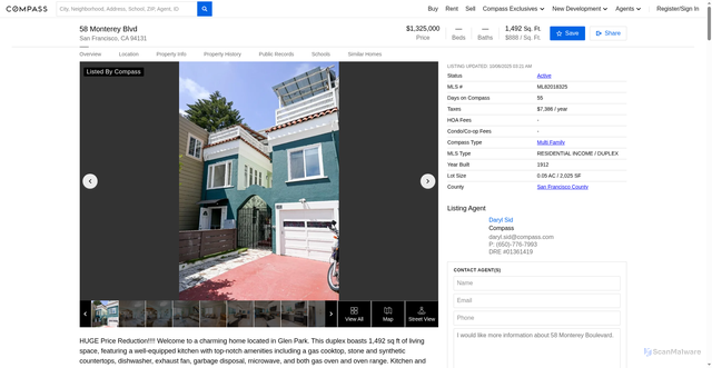 Security scan screenshot of https://www.compass.com/homedetails/58-Monterey-Blvd-San-Francisco-CA-94131/1OXLC2_pid/