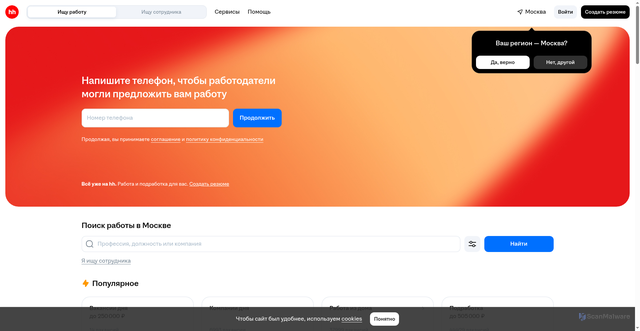 Security scan screenshot of https://hh.ru