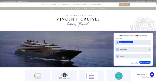 Security scan screenshot of https://www.vincentcruises.com/cruise/Carnival-Cruise-Line