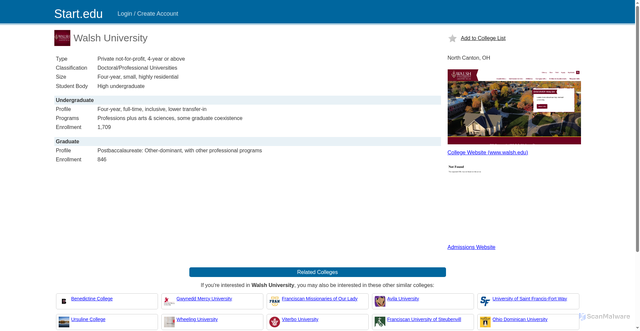Security scan screenshot of https://start.edu/connect/college?id=a960680c-568c-40fe-ac1d-6d4e6c5772be