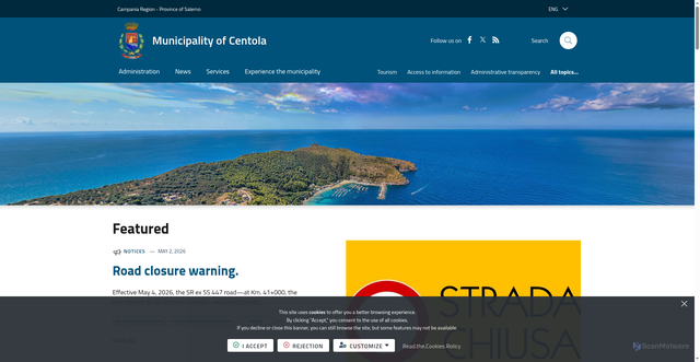 Security scan screenshot of https://www.comune.centola.sa.it