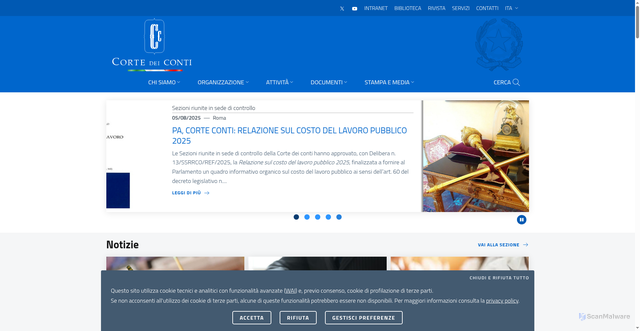 Security scan screenshot of https://www.corteconti.it/