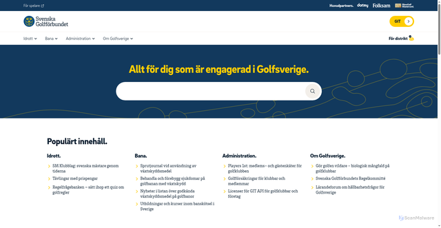 Security scan screenshot of https://klubb.golf.se/?utm_source=newsletter&utm_medium=email&utm_campaign=Tournytt_v34_2026&dt_id=fcd58f97-538d-4232-8bec-ce92f0c0cceb