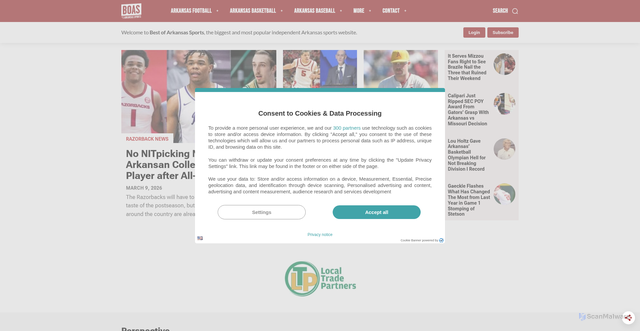 Security scan screenshot of https://www.bestofarkansassports.com