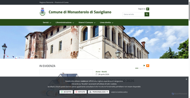 Security scan screenshot of https://www.comune.monasterolodisavigliano.cn.it