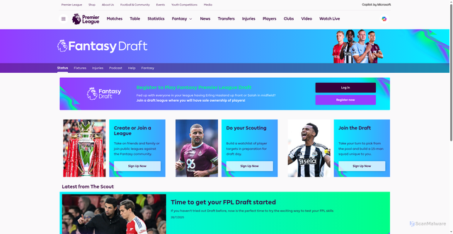 Security scan screenshot of https://draft.premierleague.com