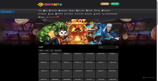 Security scan screenshot of https://cagurbetkyu.xyz/desktop/game/slot/live22