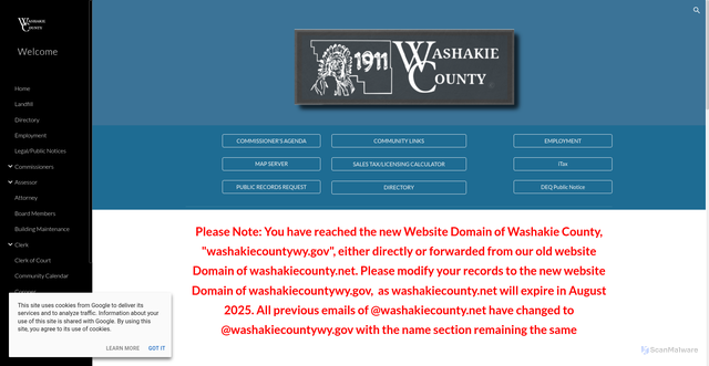 Security scan screenshot of https://www.washakiecountywy.gov/