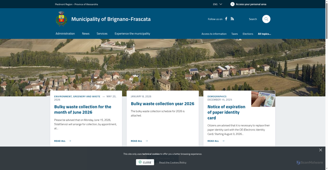 Security scan screenshot of https://www.comune.brignanofrascata.al.it