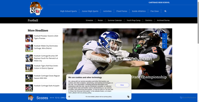 Security scan screenshot of https://carthagetigers.net/sports/football