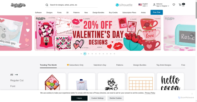 Security scan screenshot of https://silhouettedesignstore.com