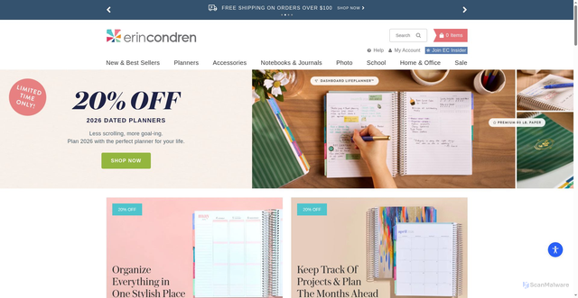 Security scan screenshot of https://erincondren.com