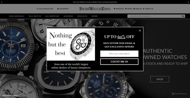 Security scan screenshot of https://www.swisswatchexpo.com