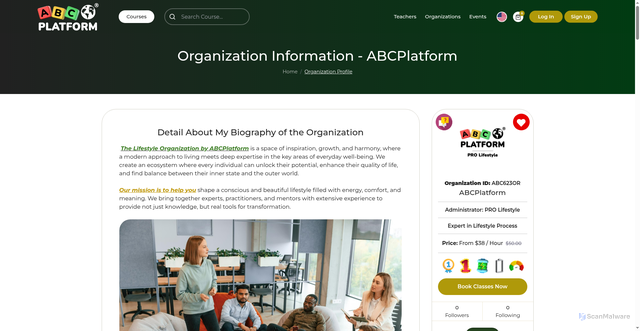 Security scan screenshot of https://abcplatform.com/organizations/profile/ABC623OR/ABCPlatform