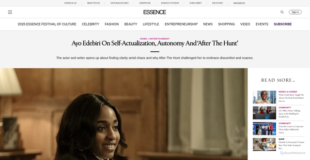 Security scan screenshot of https://www.essence.com/entertainment/ayo-edebiri-after-the-hunt/