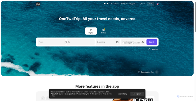 Security scan screenshot of https://onetwotrip.com