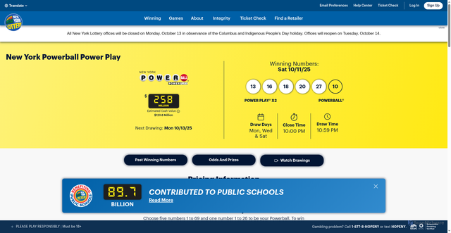 Security scan screenshot of https://nylottery.ny.gov/draw-game?game=powerball