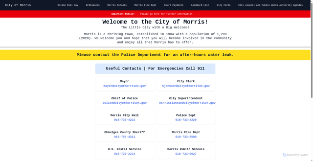 Security scan screenshot of https://cityofmorrisok.gov/