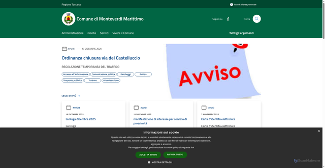 Security scan screenshot of https://www.comune.monteverdi.pi.it/it