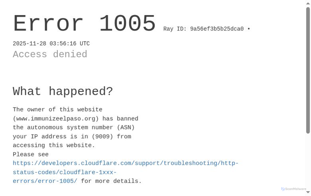 Security scan screenshot of https://www.immunizeelpaso.org/welcome/
