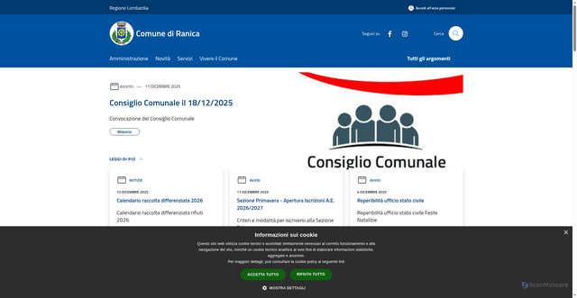 Security scan screenshot of https://www.comune.ranica.bg.it/it