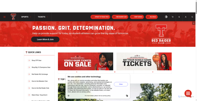 Security scan screenshot of https://texastech.com