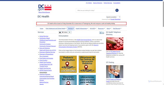 Security scan screenshot of https://dchealth.dc.gov/immunization