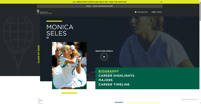 Security scan screenshot of https://www.tennisfame.com/hall-of-famers/inductees/monica-seles