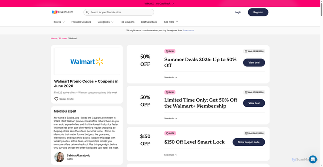Security scan screenshot of https://www.coupons.com/coupon-codes/walmart