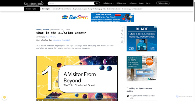 Security scan screenshot of https://www.spectroscopyonline.com/view/what-is-the-3i-atlas-comet