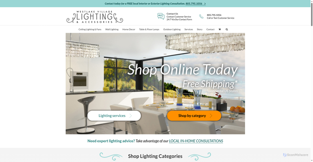 Security scan screenshot of https://westlakevillagelightingandaccessories.com/