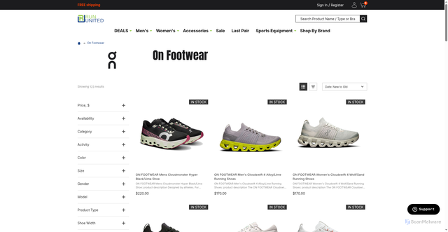 Security scan screenshot of https://rununited.com/on-footwear/?srsltid=AfmBOoq9HVV4JxaaAUjhGVEl_bsCqCLaXOE6mT3EiB7GqNaSISkJZktP